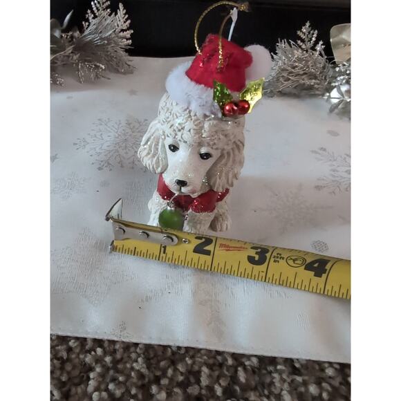 Pier 1 Christmas Poodle Dog Ornament Santa Hat Glitter Red Coat Holiday Decor - Picture 10 of 10